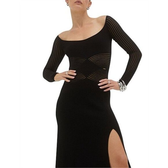 SOVERE Tilt Knit Dress in Black XSmall Womens Midi Sweater Cut out - Picture 12 of 13